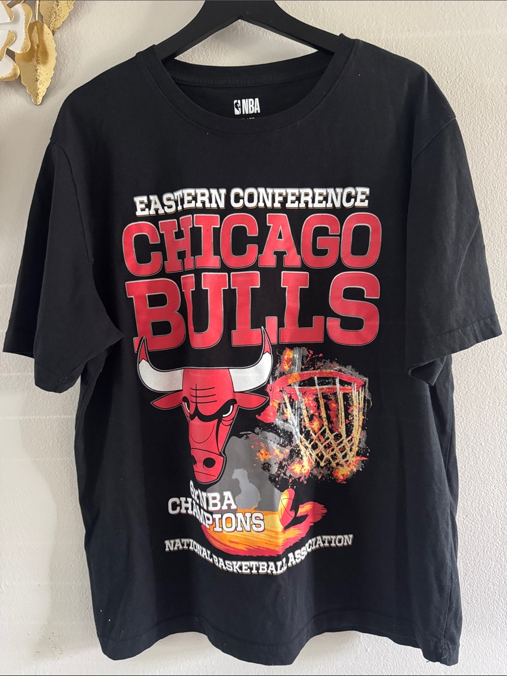 NBA Chicago Bulls Black Tee with Red and White Graphics